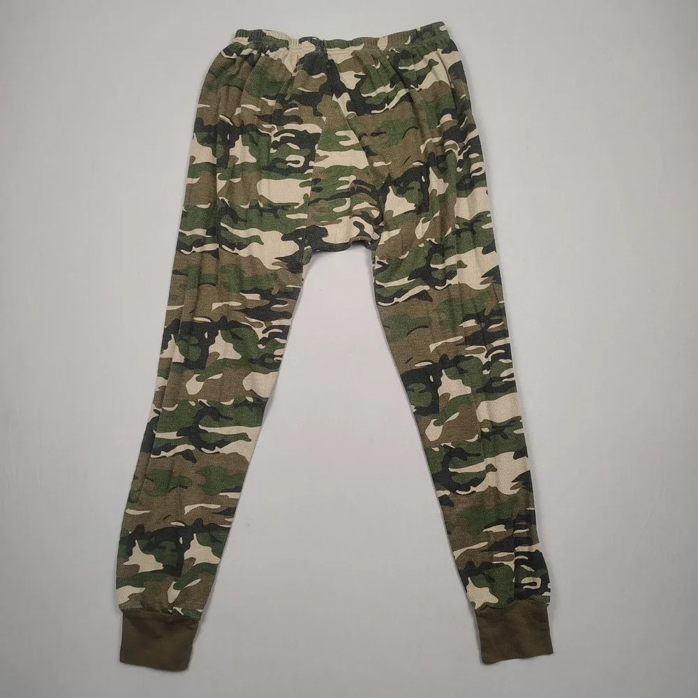 Arctic Trail Thermal Pants Mens M Green Camo Waffle Knit Cotton Blend Long Johns